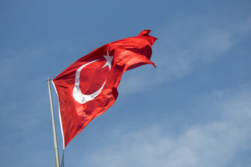 Turkish national flag  in view