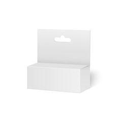 White Product Package Box With Hang Slot. Mock Up Template Ready For Your Design. Vector.