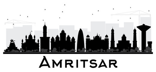 Amritsar City skyline black and white silhouette.