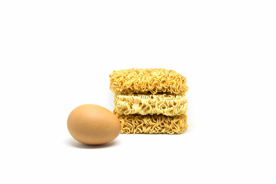 Instant Noodle and egg isolated on white background