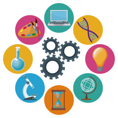 color background mechanism gears with icons academic knowledge around vector illustration
