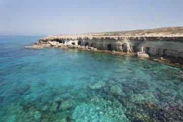Fototapeta na wymiar Sea caves of Cavo greco cape. Cyprus. Mediterranean sea