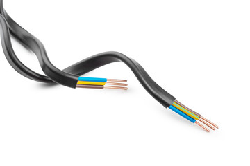 Electric screened cable with many wires isolated on white