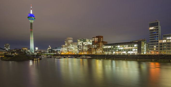  Panorama of Duesseldorf Marina at Night/ Germany