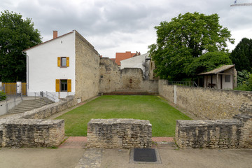 Fototapeta na wymiar Ingelheim, GERMANY - June 17th, 2017: Ruin of pfalz castle of Karl dem Grossen, Charles the Great, Charlemagne, Rhineland-Palatinate, Germany.
