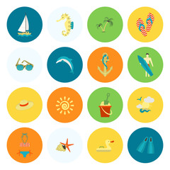 Summer and Beach Simple Flat Icons
