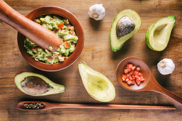 Fresh homemade Guacamole. Mexican sauce from ripe avocados