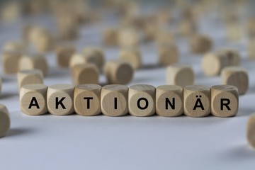 AKTIONÄR - Bilder mit Wörtern aus dem Bereich Börse, Wortwolke, Würfel, Buchstabe, Bild,...