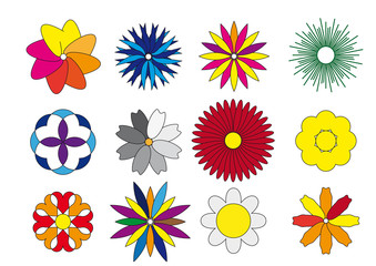 Color flowers icons set