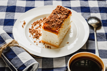cake and coffee on a table for breakfast