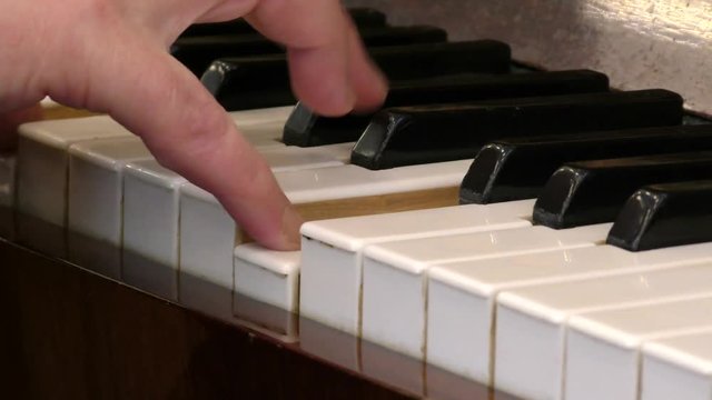 Musician plays the piano. Classic keyboard instrument. The art of music. The concert performance is in the details - fingers on the keys.