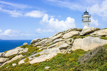 Fototapeta na wymiar The lighthouse at Punta Roncadoira in Xove, Galicia, Spain.