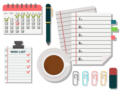 Vector notebook agenda business note plan work reminder planner organizer illustration.