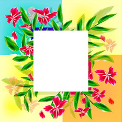Fototapeta na wymiar поздравительная открытка с местом для текста цветы тропические 