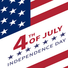 Fototapeta na wymiar Fourth of July, United Stated independence day poster. Inscription July 4th Independence Day against the background of the US flag tilted upwards. Usable for greeting cards, banners, print