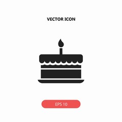 birthday cake with one burning candle vector icon