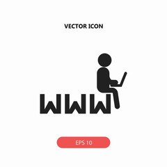 man sitting on the internet symbol with a laptop vector icon