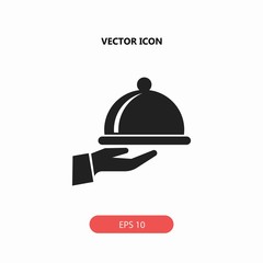 Fototapeta premium covered food tray on a hand of hotel room service vector icon