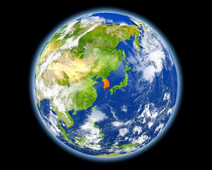 Fototapeta premium South Korea in red from space