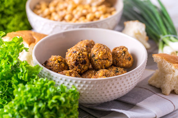 Falafel and chickpea. Jewish Cuisine. Horizontal view