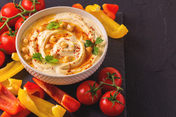 Hummus and chickpea. Jewish Cuisine. Top view
