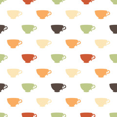 Seamless pattern with a multicolored cups on a white background
