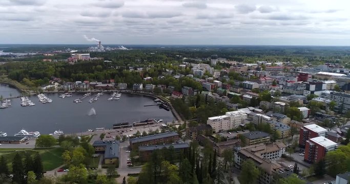 Lappeenranta, Cinema 4k aerial pan view of villtmandsstrand cityscape, in Karelia, Finland