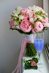Wedding Bridal bouquet classic shapes in pink tones.Wedding floristry