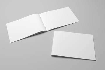 Blanco 3D-rendering brochure tijdschrift op grijs met uitknippad nr. 10