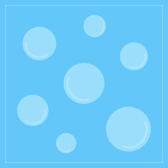 Set of light blue bubbles, vector illustration doodle drawing. White and blue transparent bubbles isolated on blue background.