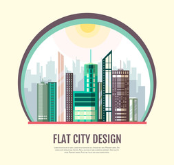 Flat style modern design of urban city landscape. Vector icon set