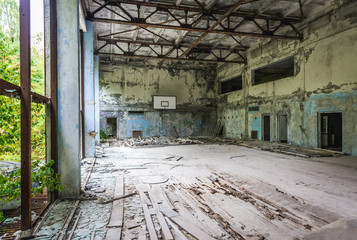 Gym in school in abandoned Pripyat city in Chernobyl Exclusion Zone, Ukraine © Fotokon