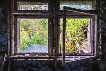 Abandoned school in Pripyat city in Chernobyl Exclusion Zone, Ukraine
