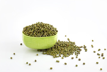 Mung bean in bowl isolated on white