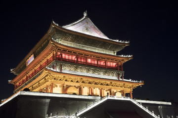 Fototapeta na wymiar Drum Tower of Xi'an, downtown Xi'an was erected in 1380. Shaanxi province of China