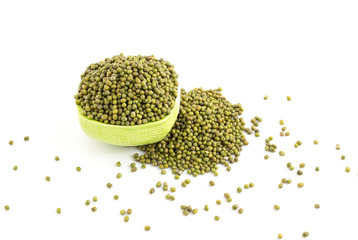 Mung bean in bowl isolated on white