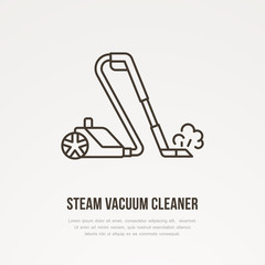 Steam vacuum cleaner flat line icon, logo. Vector illustration of household appliance for housework equipment shop or cleaning service.