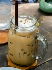 Close-up of ice coffee.