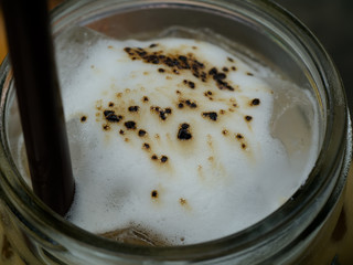 Close-up of ice coffee.
