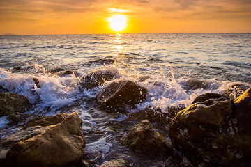 Seascape during sundown. Beautiful natural summer seascape. The photo was taken with a long exposure.