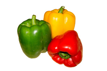 Green bell pepper On a white background, red color On a white background