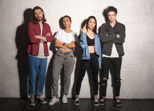 Serious hipsters loving couples