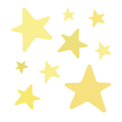 Set of golden and yellow shiny stars. Vector illustration doodle cartoon drawing. Hand drawn sparkle stars isolated. Star icons.