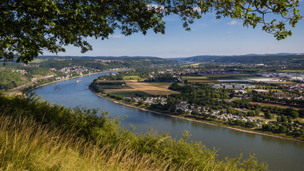 Valley of River Rhine at a summer day, taken from Erpeler Ley Viewpoint, Bonn, Germany