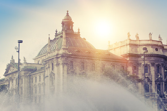 Stachus fountain in Munich, Germany with retro effect