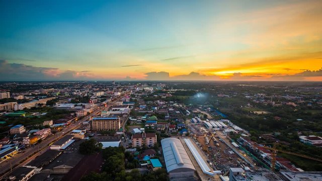 4k Day to night Time-lapse of Nakhon Ratchasima city at sunset, Thailand