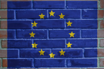 Flag of European Union on the red brick wall
