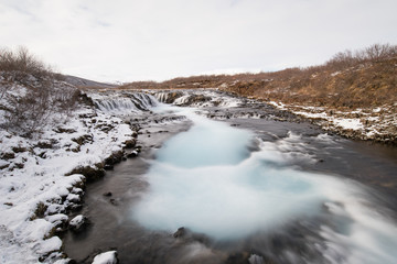 Bruarfoss (Blue Waterfall)  at the south of Iceland in winter.