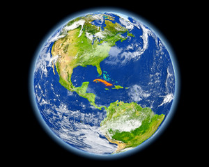 Cuba in red from space