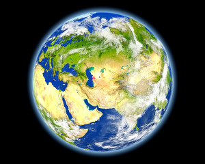 Turkmenistan in red from space